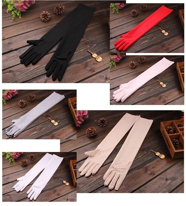 Thumbnail: Ladies Long Satin Gloves Opera Costume Bridal Party Prom Wedding Womens Classic