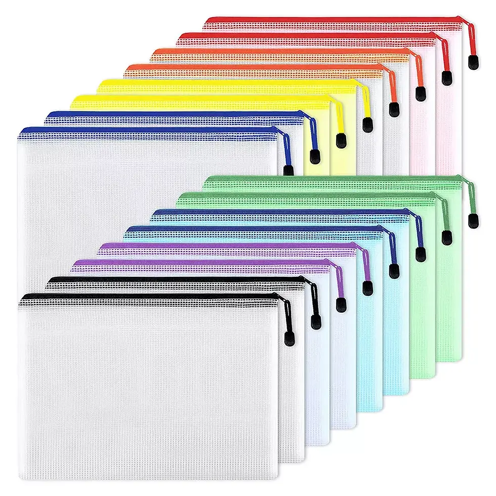 Thumbnail: 16x Mesh Zipper Pouch Document Bag Zip File Folders Organizer For A4 Size Travel