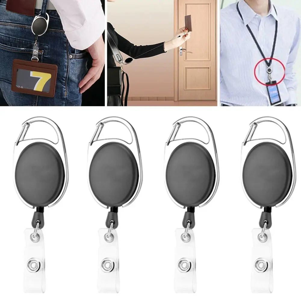 3PCS Retractable Reel Pull Key ID Card Badge Tag Clip Holder Carabiner Style AU