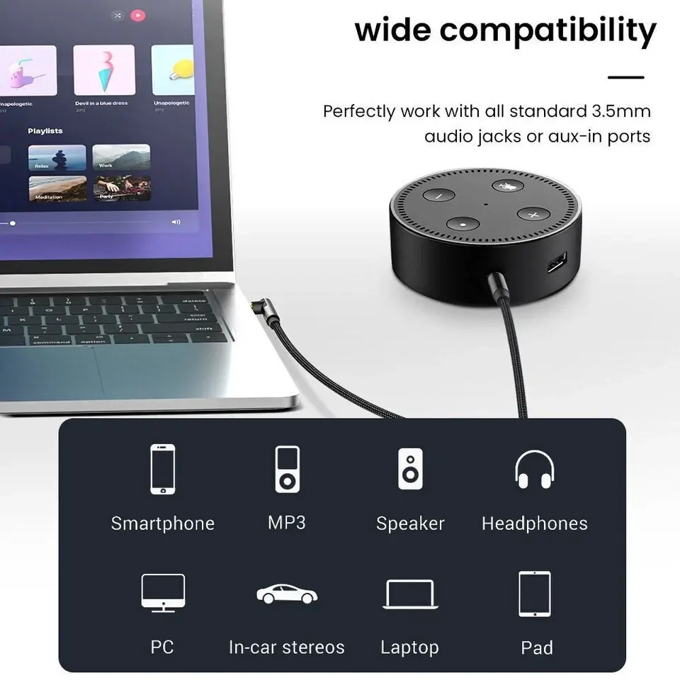 Thumbnail: Male To Male Elbow AUX Cable| Speakers | EarPods | Hi Fi Audio Phone Accessories