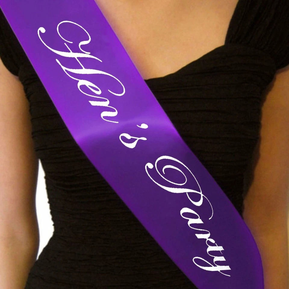 Thumbnail: Purple Hens Night Party Sashes | Photo Booth | Hen Party Ideas| Wedding Veil|