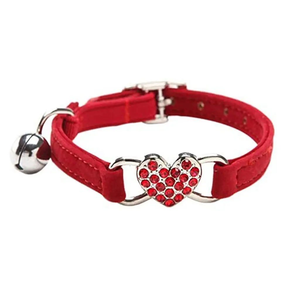 Thumbnail: Suede Collar Cat Kitten Dog Puppy Pet Safety Release Adjustable Heart Bling Pink
