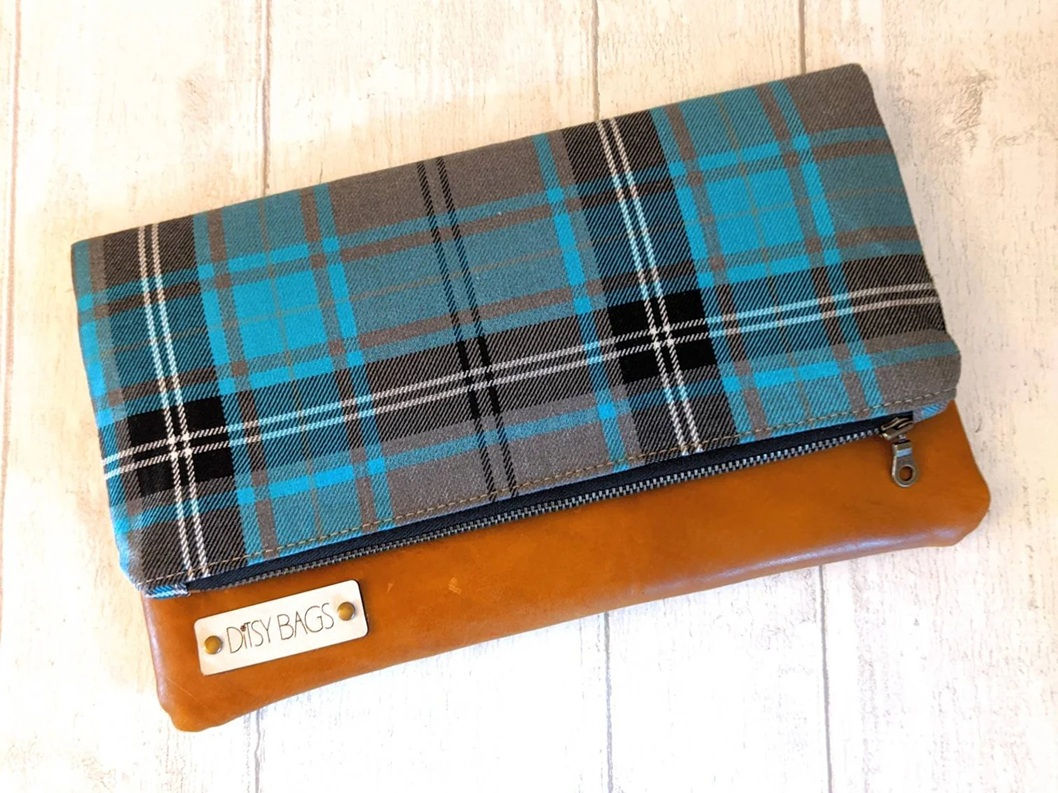 Tartan Leather Foldover Clutch Bag