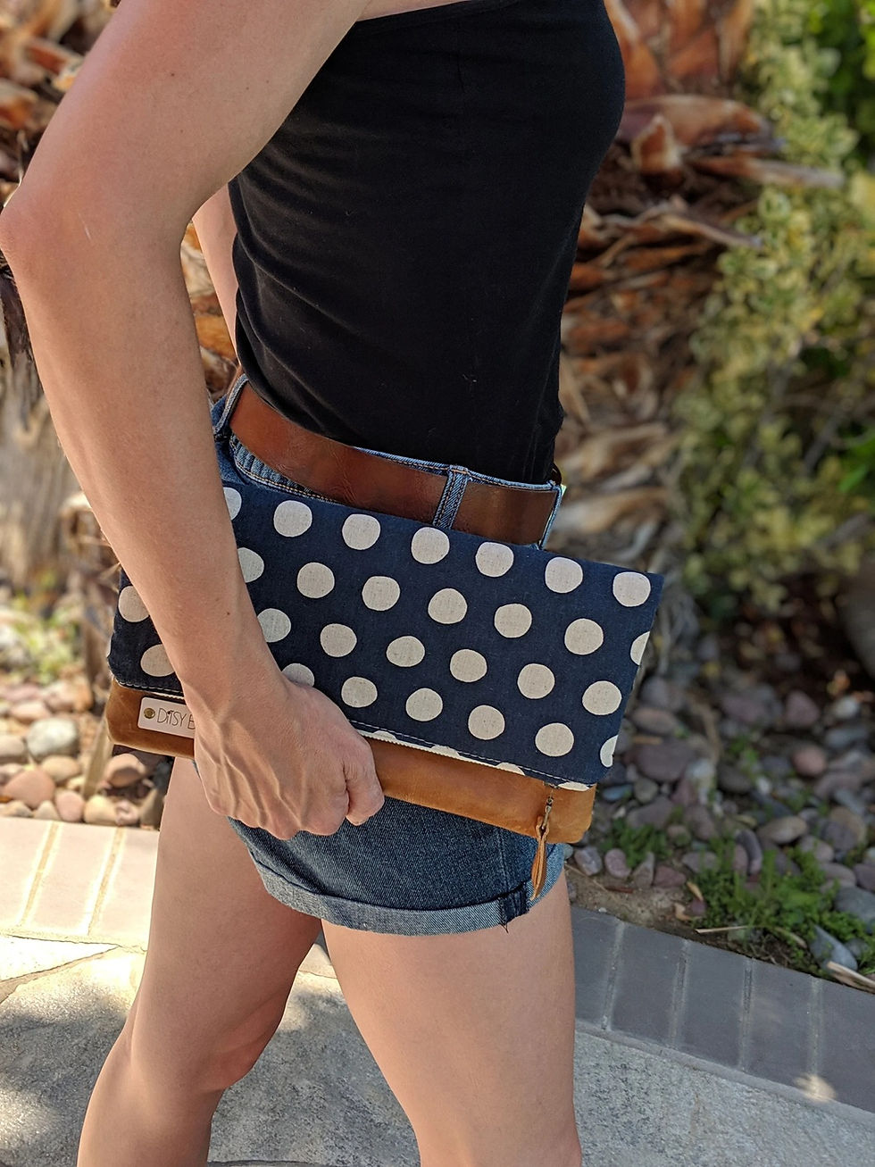 Thumbnail: Polka Dot Leather Foldover Clutch Bag
