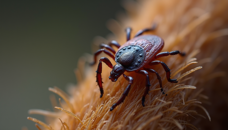 Close-up view of a tick attached to pet’s skin