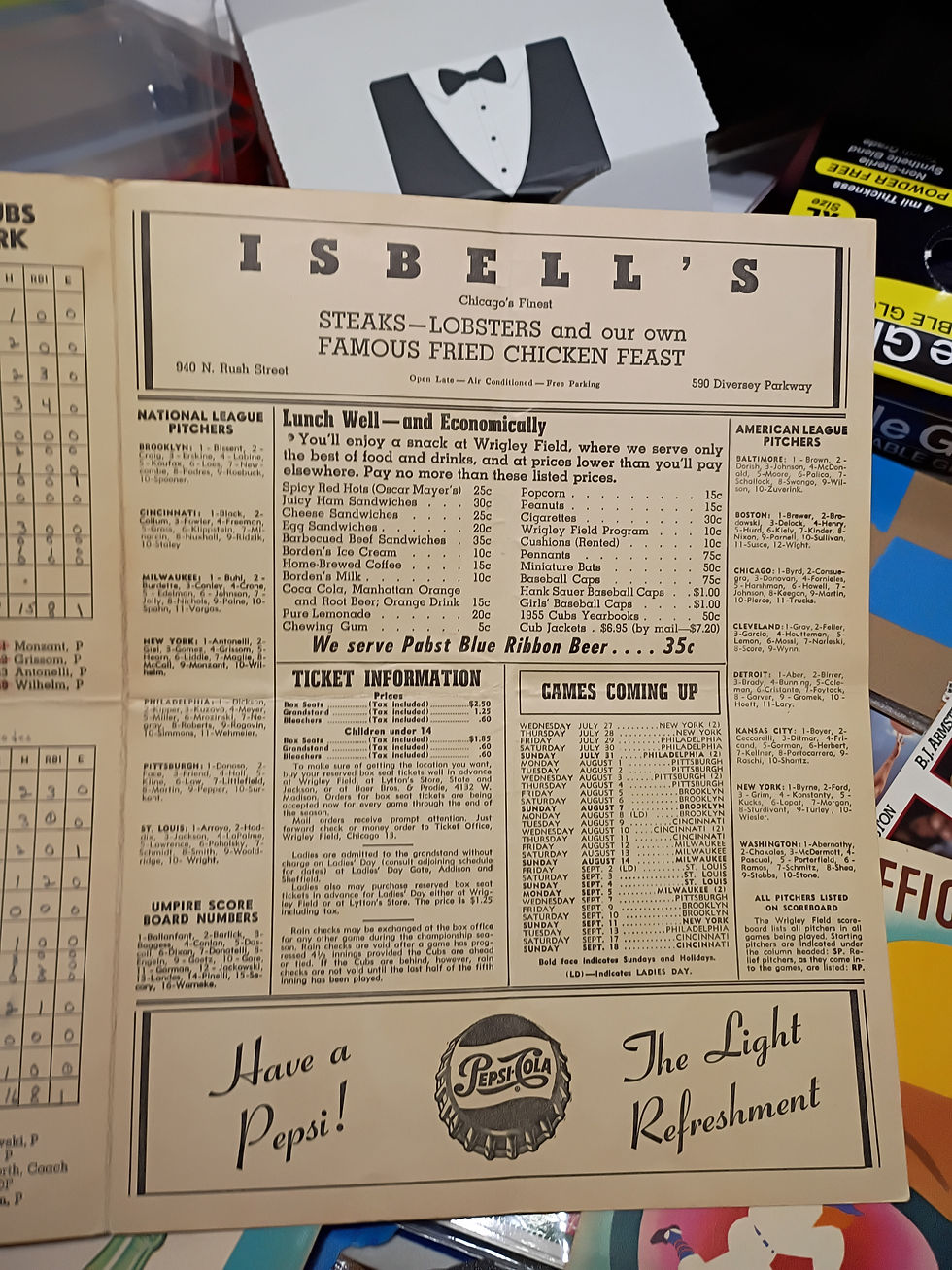Thumbnail: 1955 Chicago Cubs vs San Francisco Giants Scorecard - Mays 2 HRs, Banks HR
