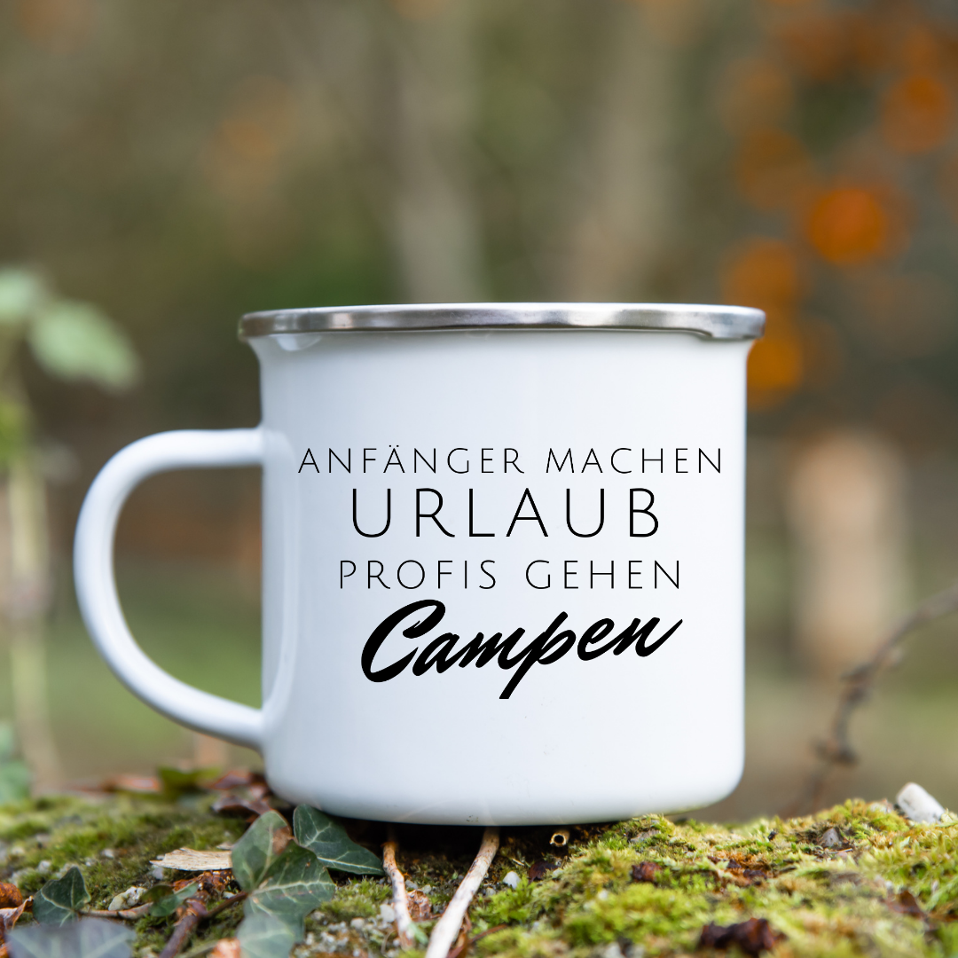 Emaille-Tasse "Camping Urlaub "