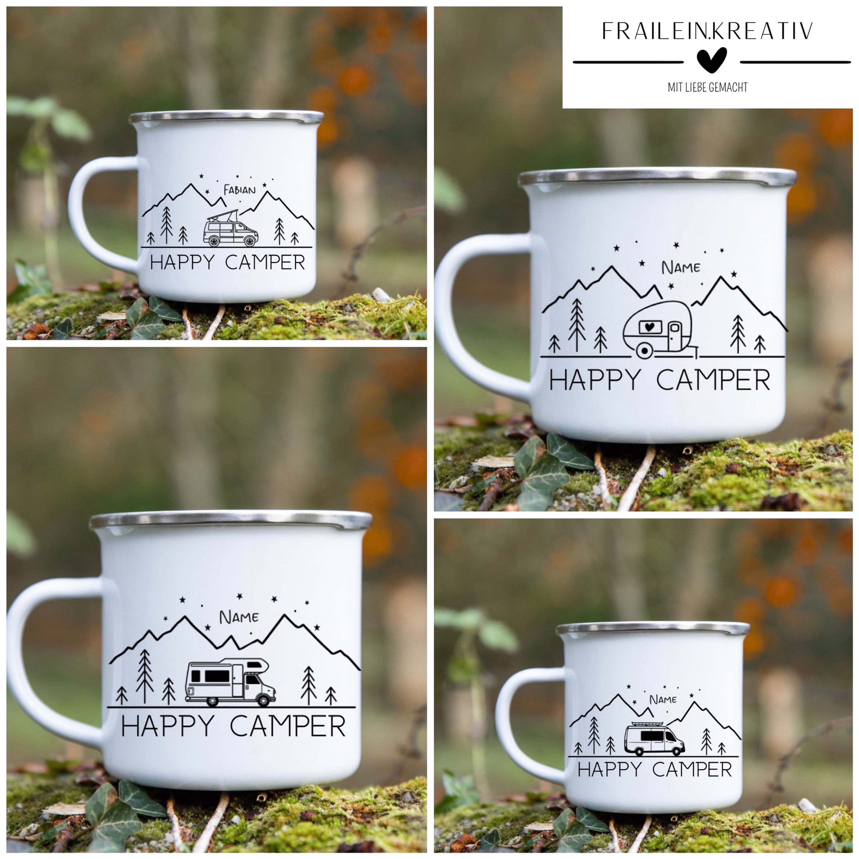 Emaille-Tasse "Happy Camper "
