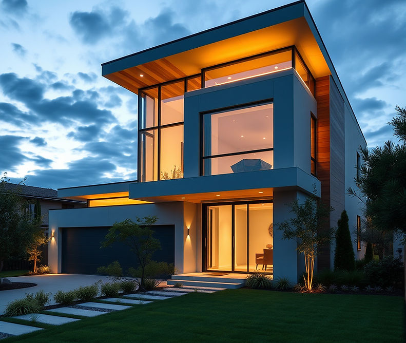 "Modern Exterior at dusk in Sioux City."