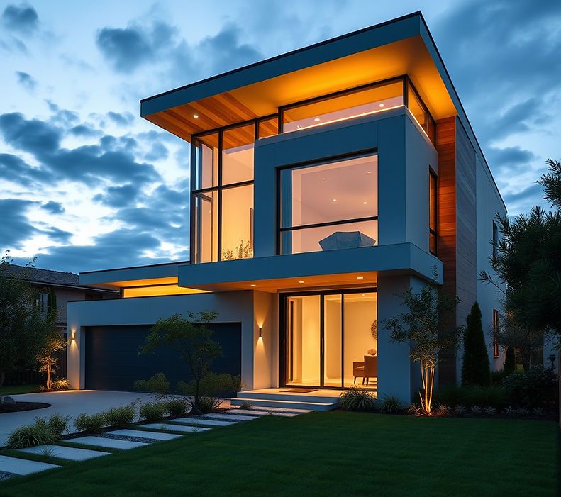"Modern Exterior at dusk in Sioux City."