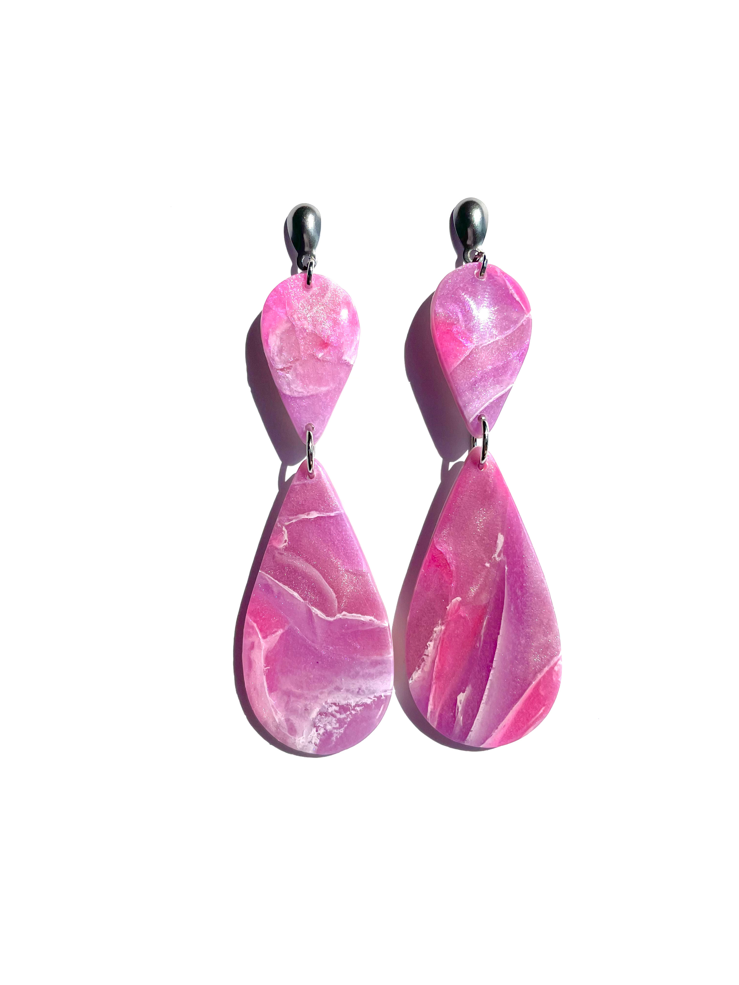 Pink double teardrop earrings