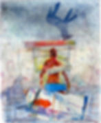 "Mysterious Memories" Kathleen Kuchar, 10x8, Watercolor monotype/collage/colored pencils