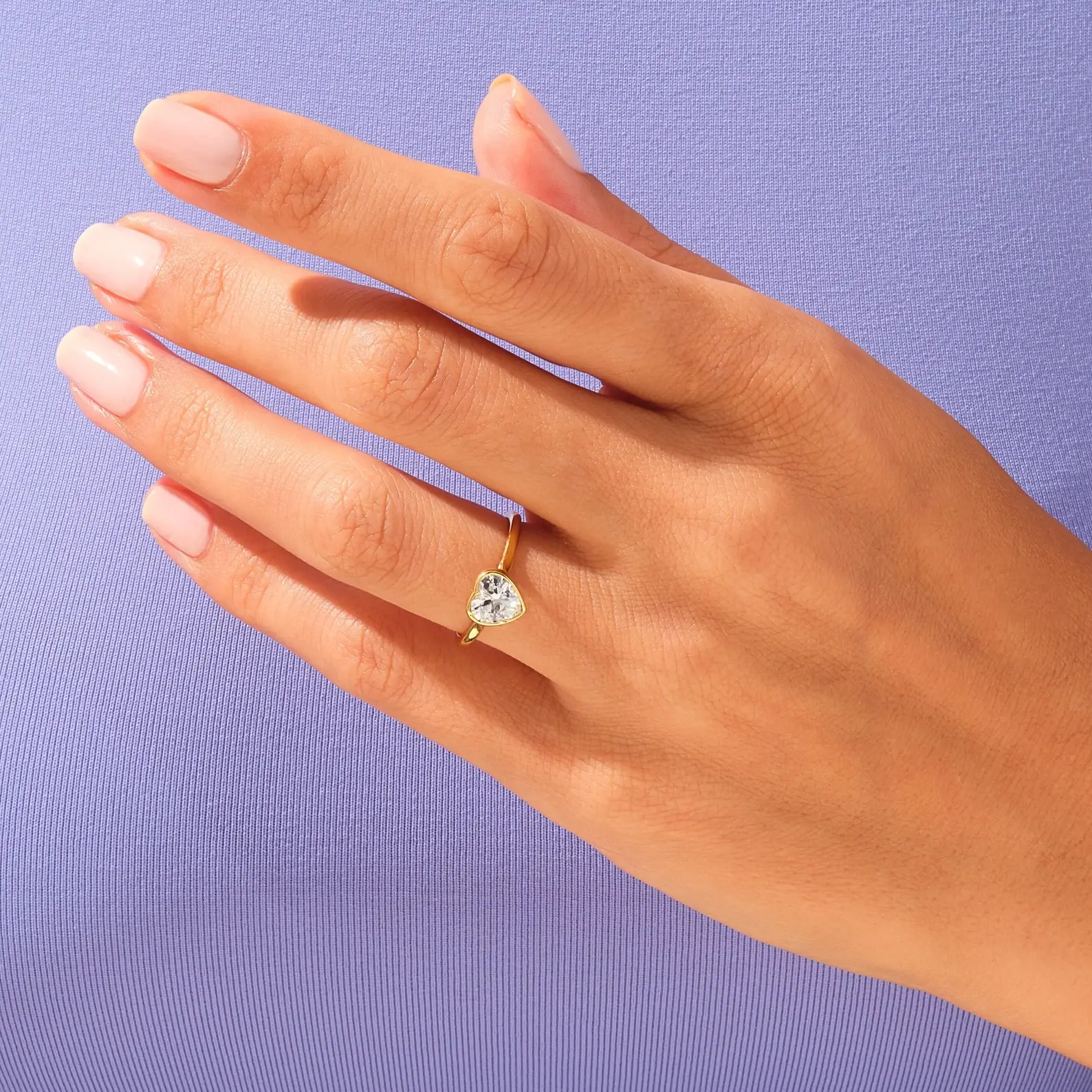 18K Solid Gold Bezel Set Heart Solitaire Diamond Engagement Ring