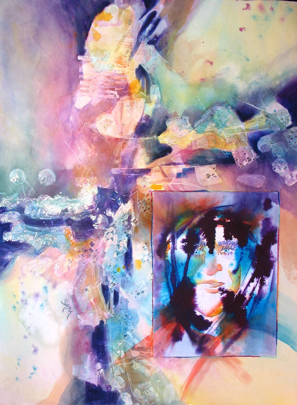 "Face It" Sue Ann Mika, 30 x 22, WC + collage