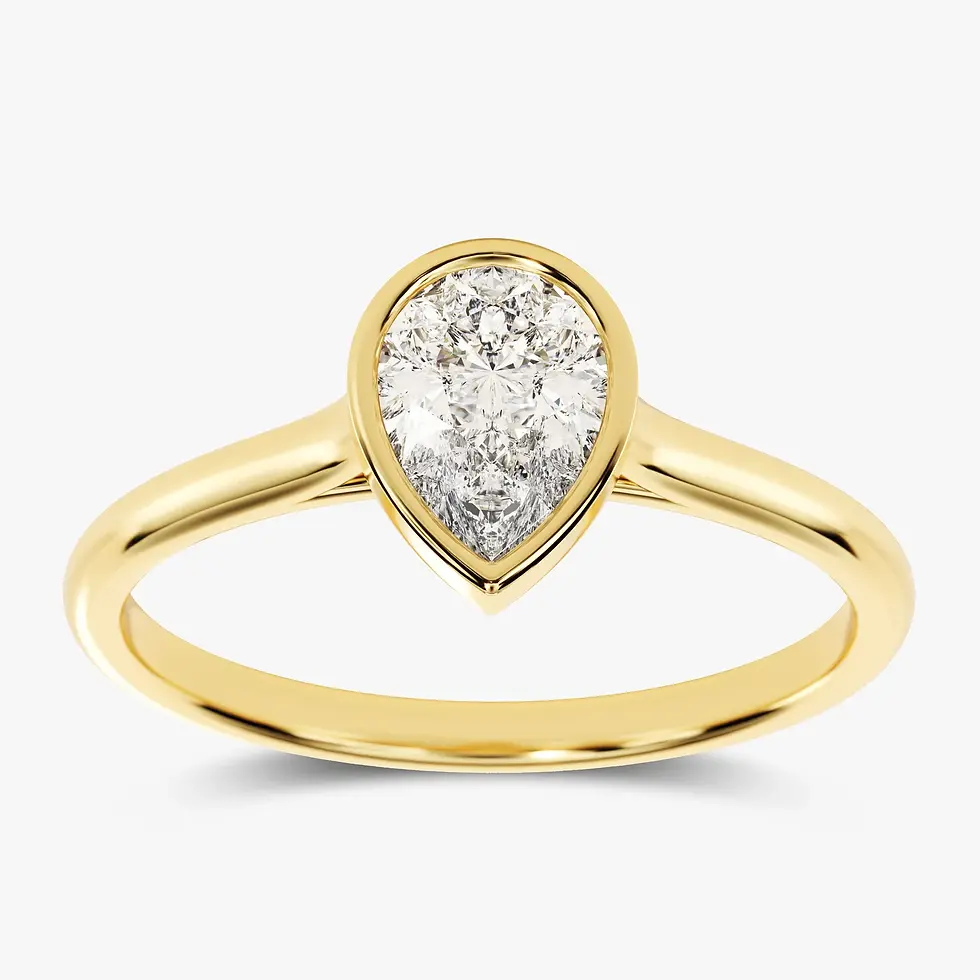 18K Solid Gold 1.5CT Diamond Bezel Set Pear Solitaire Ring