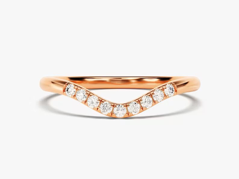 Gold Curved Nine-Stone Diamond Wedding Ring