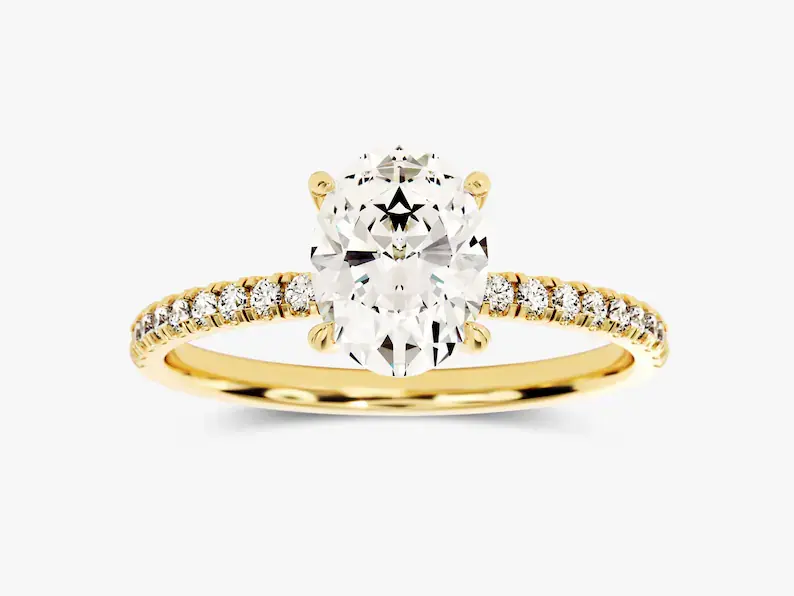 18K Solid Gold Hidden Halo Oval Diamond Engagement Ring