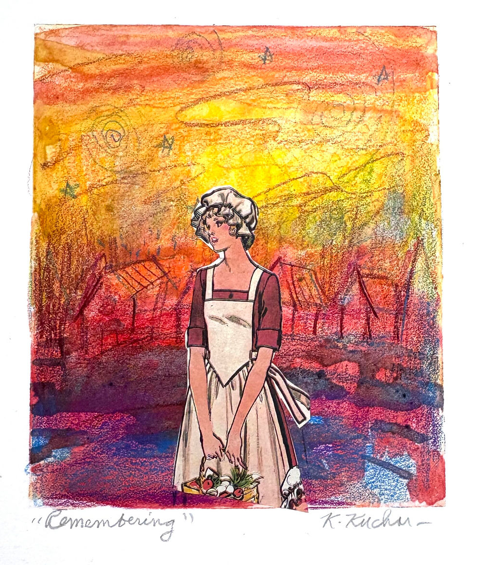 "Remembering" Kathleen Kuchar, 6 x 4, Watercolor Monotype/collage