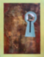 "Dont Peek", Vicky Lennon, 12x9x1.5, Acrylic and collage