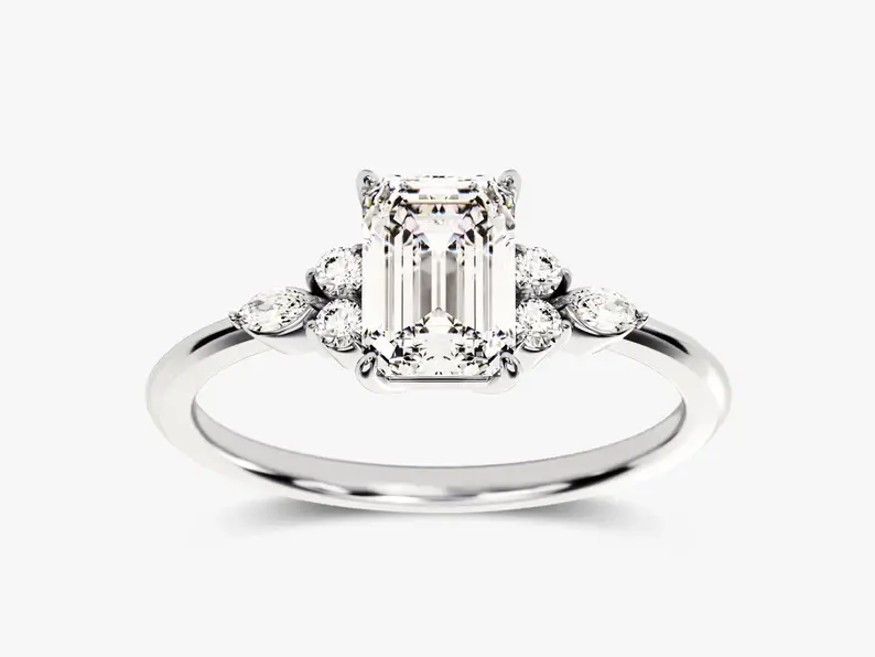 18K Solid Gold Cluster Accent Moissanite Engagement Ring For Women
