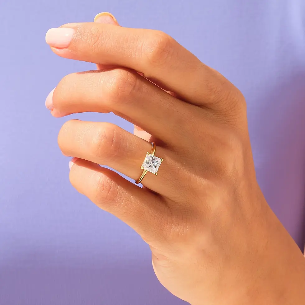 18K Solid Gold 4-Prong Promise Knife Edge Princess Cut Solitaire Engagement Ring