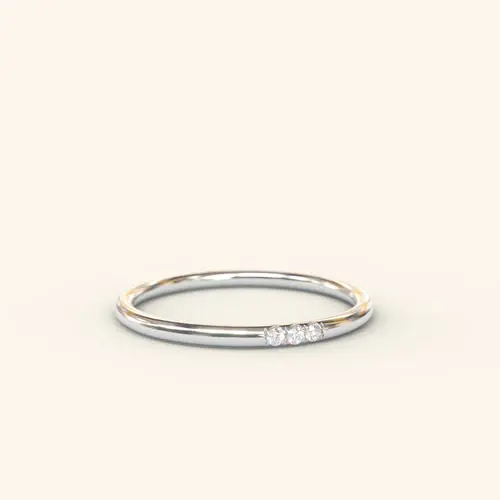 18K Solid Gold Vermeil - Dainty Stacking Ring - Delicate Three Stone Ring