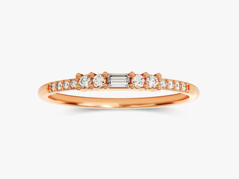 Thumbnail: 18K Solid Gold Vintage Inspired Baguette Cut Wedding Ring | Diamond Band