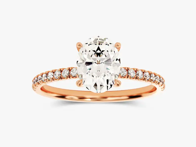 18K Solid Gold Hidden Halo Oval Diamond Engagement Ring