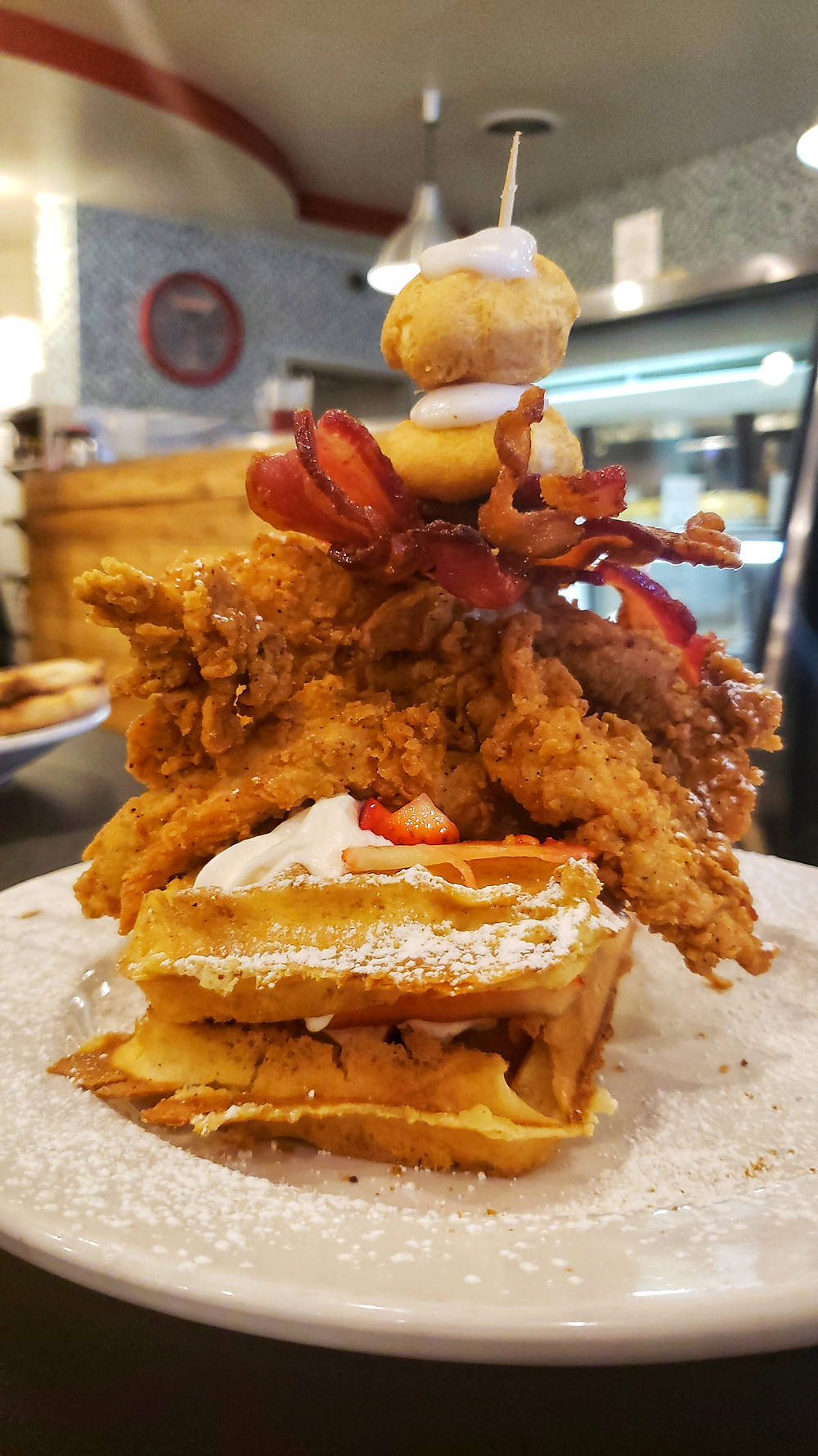 The Chicken, Bacon, and Waffles is not to be missed. Don't worry about the calories--just go for it!