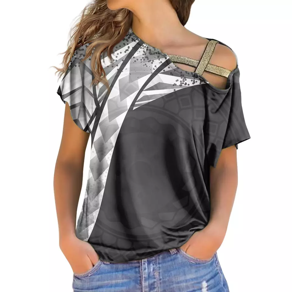 Thumbnail: Oversized Tribal Print Off‑Shoulder Shirt Women Casual Top