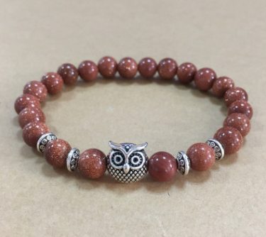 Thumbnail: Natural Stone Owl Head Yoga Bracelet