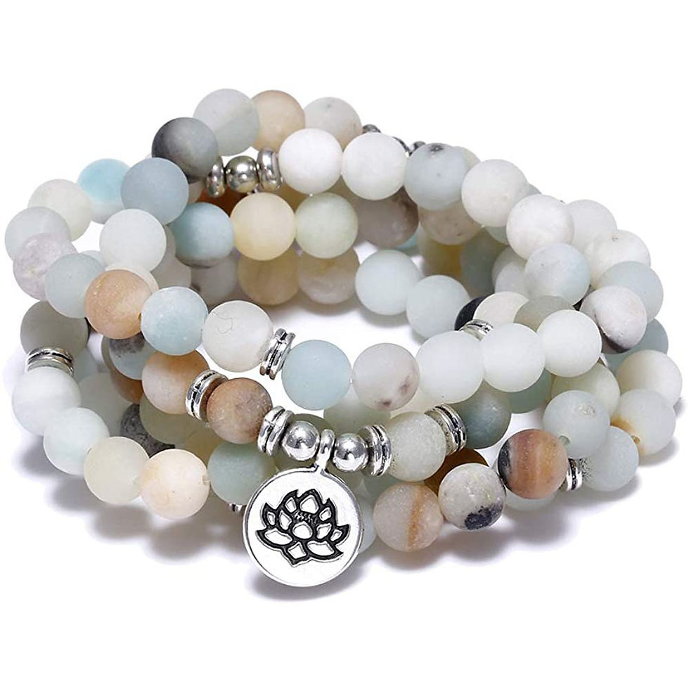 Thumbnail: Amazon Stone Tiger Eye Stone Bracelet Necklace 108 Buddha Beads Lotus Bracelet