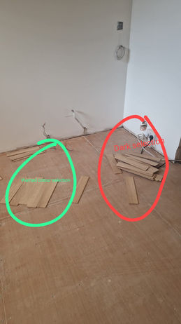 Wooden floor samples laid on site to compare grain and colour options during the client’s flooring selection.