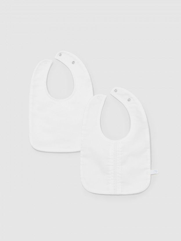 White Bibs pleated & embroidered -pk 2