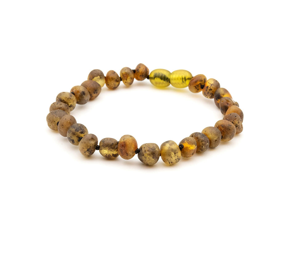 Thumbnail: Dark green unpolished amber necklace and bracelet set, handmade