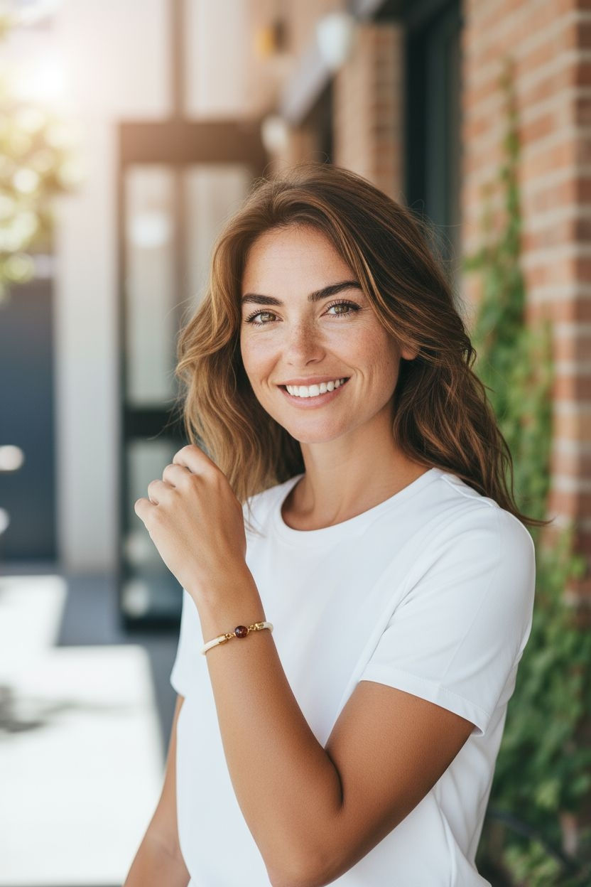 Thumbnail: צמיד אלגנטי בשילוב ענבר בלטי בליטוש סברובסקי