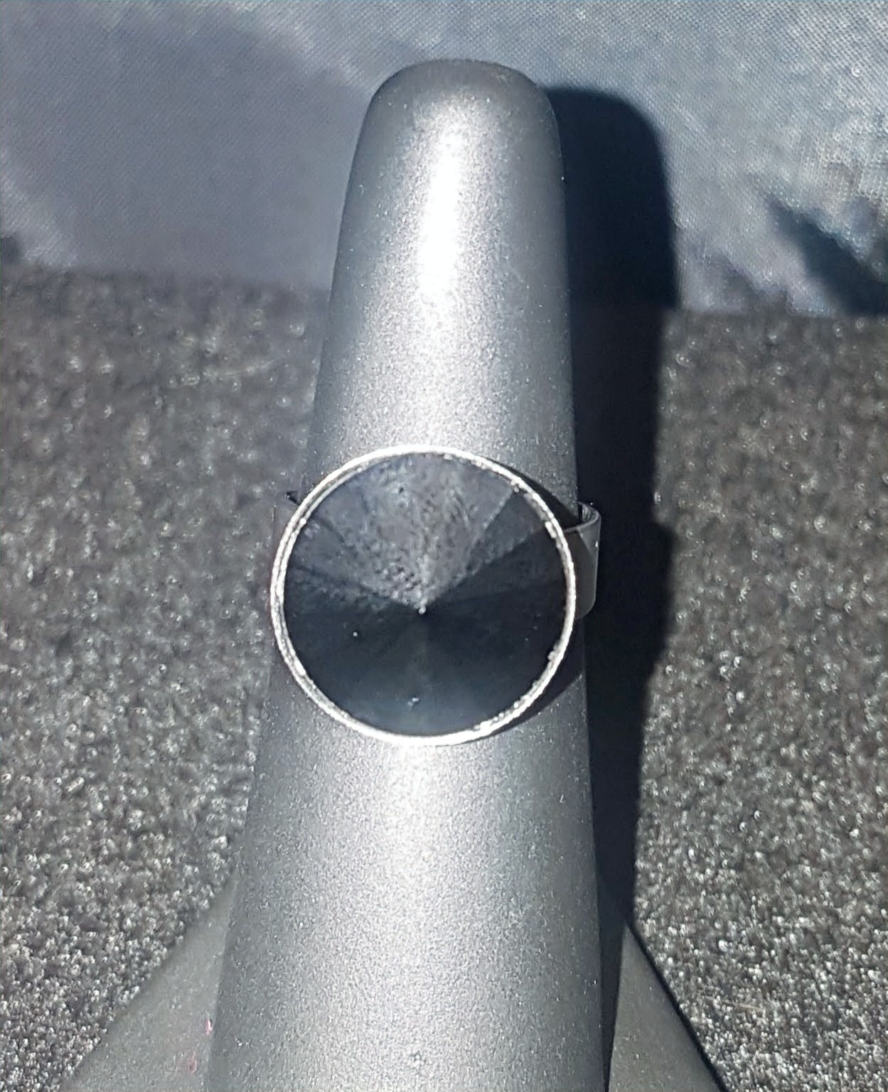 14mm round adjustable (size 5.5 - 7.5) jet black Swarovski crystal ring - stainless steel