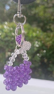 Thumbnail: video of a purple and crystal beaded 'mini purse' and 3D Heart bag charm/key ring/clip holder