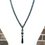 Thumbnail: 29" faceted Hematite beaded necklace with 3" Hematite pendant; stainless steel lobster clasp.
