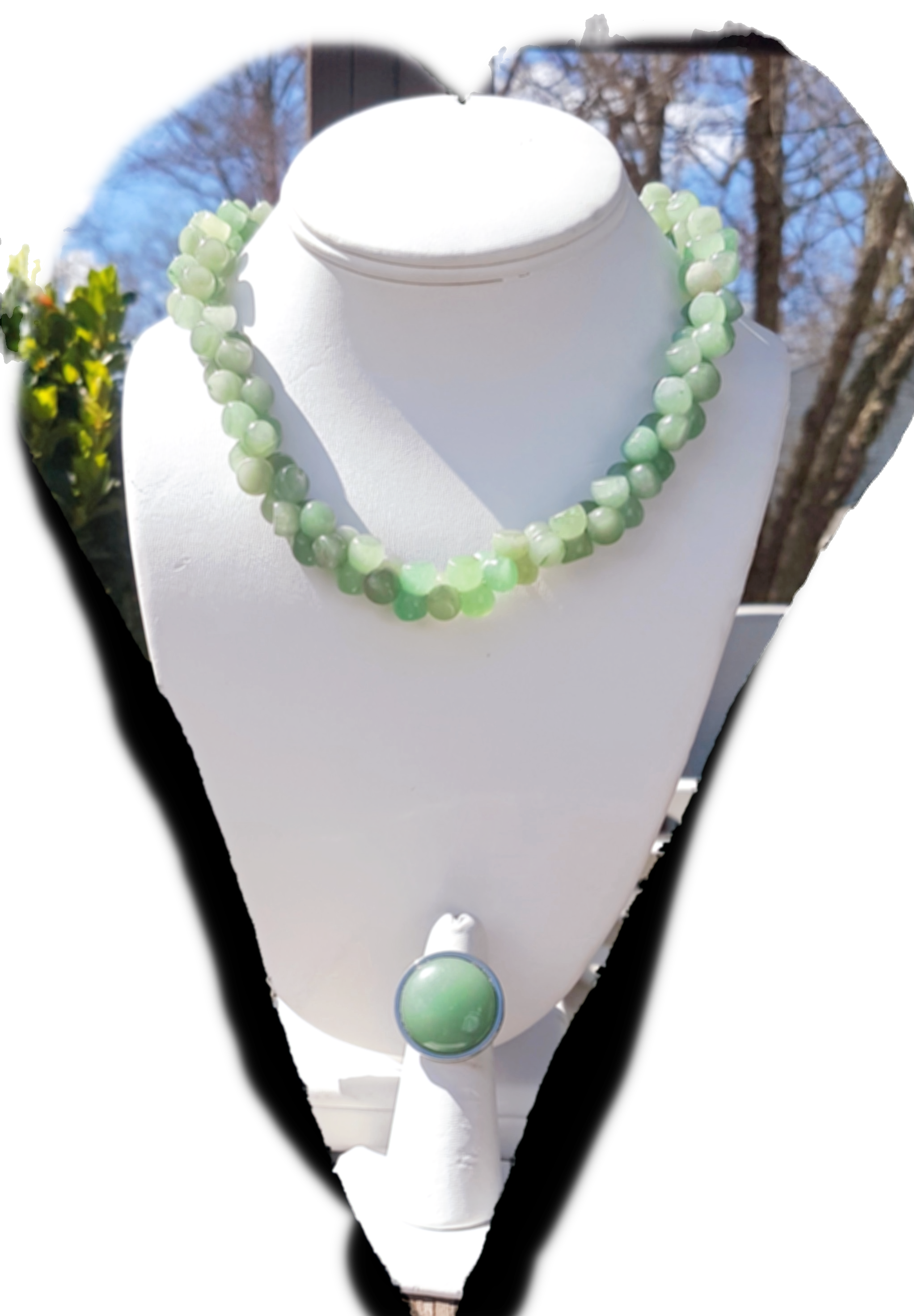 Green Aventurine hourglass beads and stainless steel necklace with .75" Green Aventurine nugget dangle