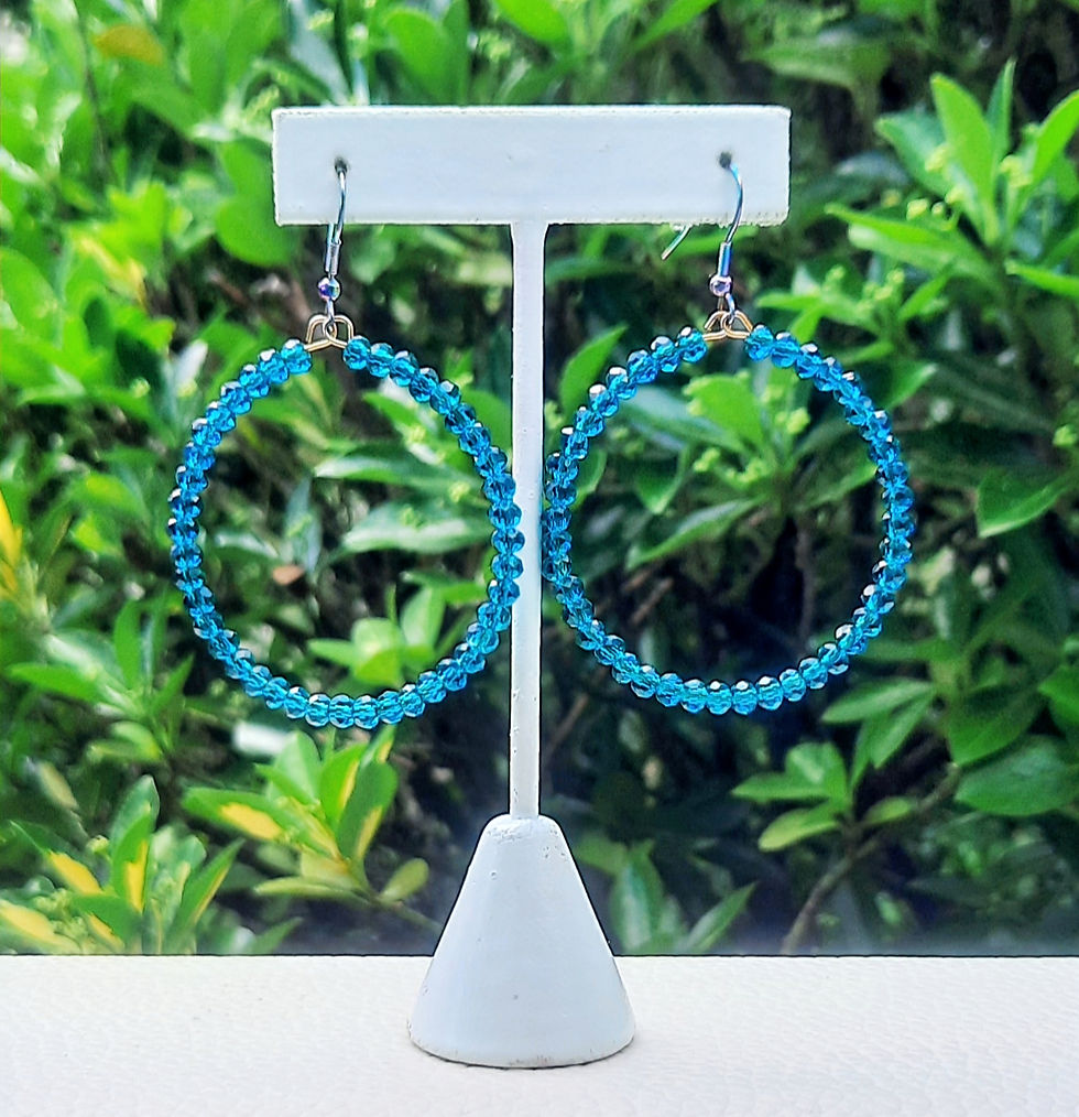 Teal crystal hoop earrings with stainless steel rainbow ear hooks