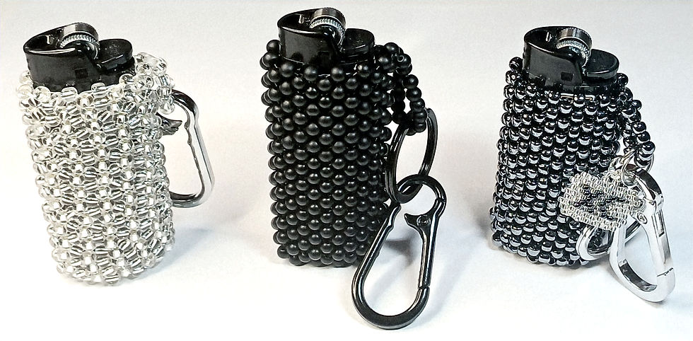 Thumbnail: silver crystal beaded Bic lighter case with silver hook
