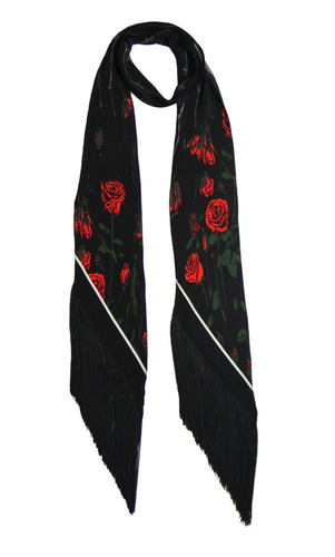 black shawl with red roses