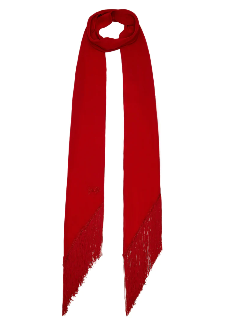 Thumbnail: Red Plain Classic Skinny Fringed Embroidered Scarf