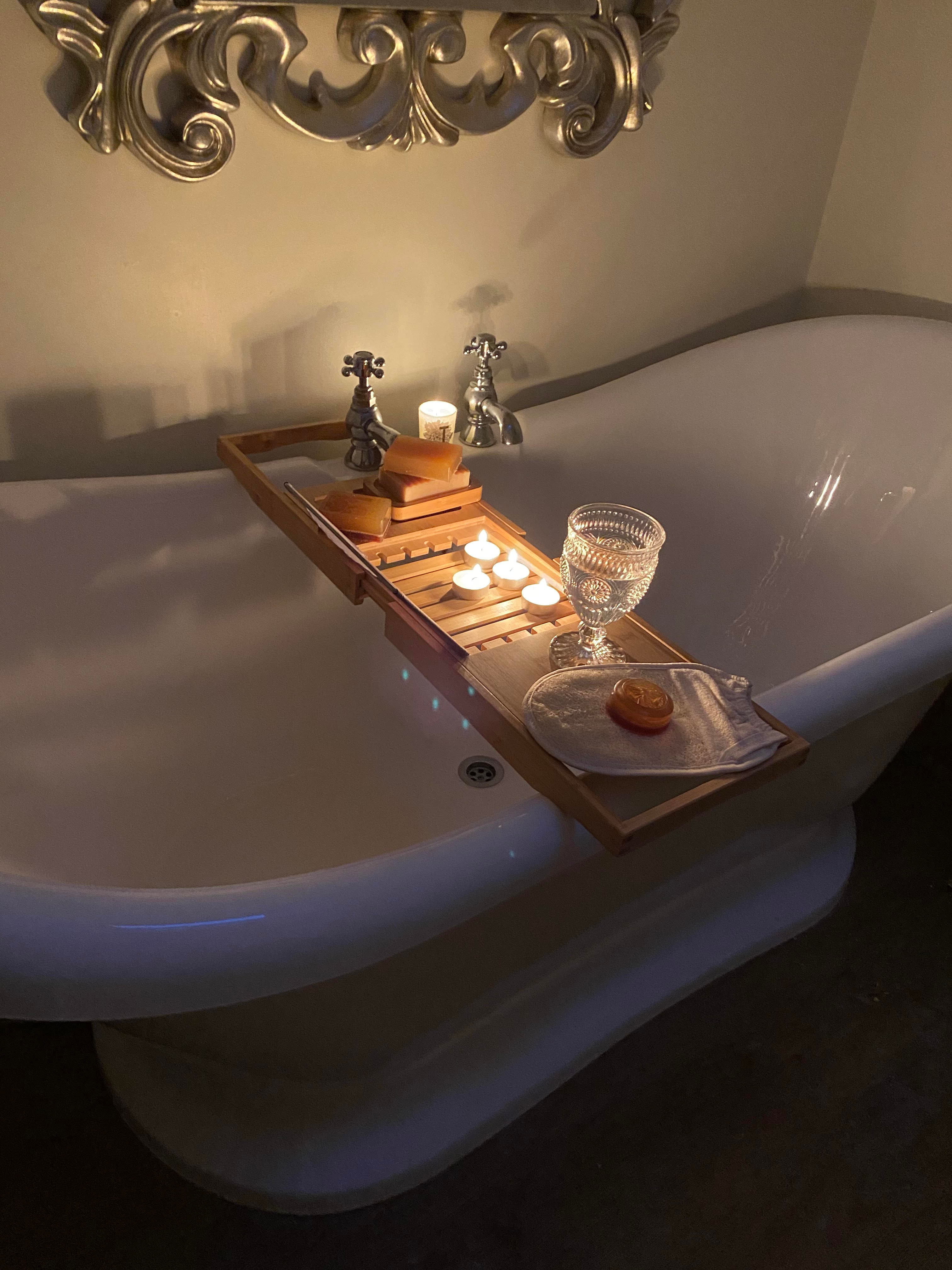 Beautiful Wooden Bath tray plus soap bundle