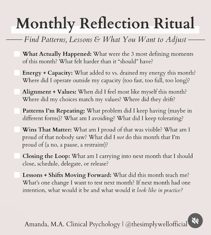 Questions for monthly review