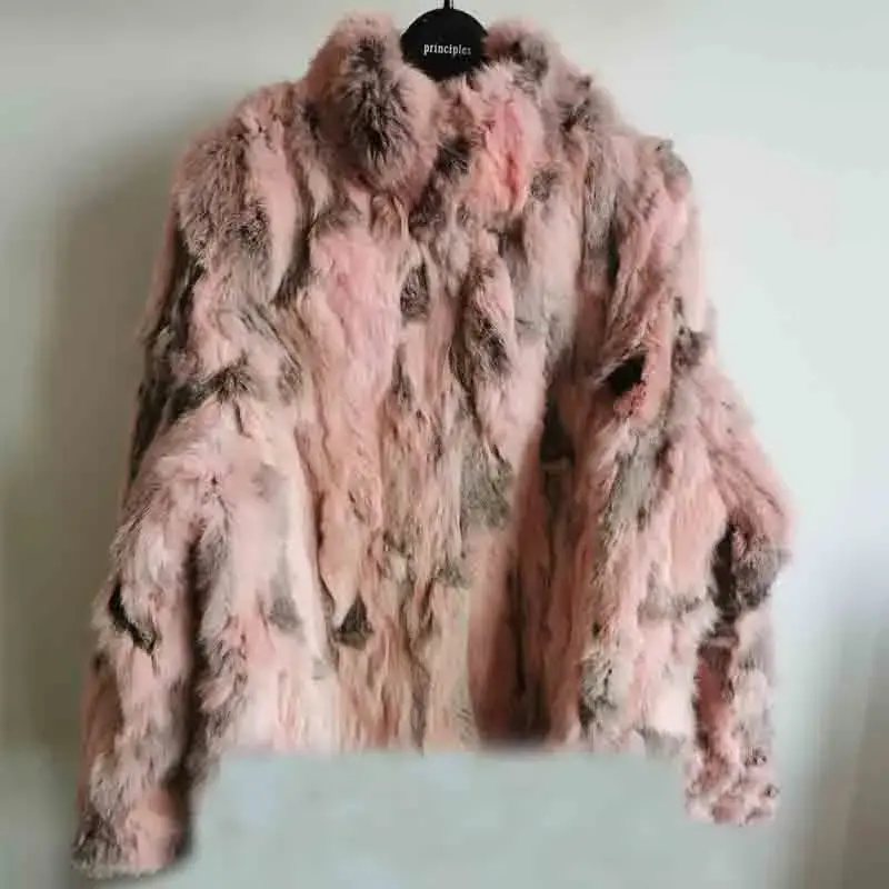 Miniatura: 2023 New Women Real Rabbit Fur Mandarin Collar Coat Natural Pure Genuine Whole