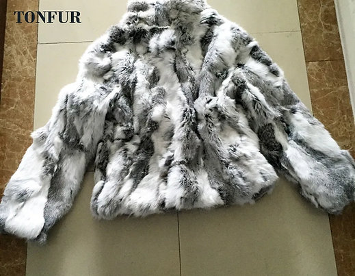2023 New Women Real Rabbit Fur Mandarin Collar Coat Natural Pure Genuine Whole