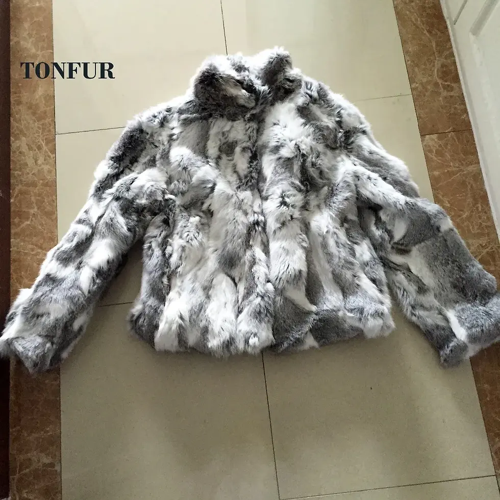 Miniatura: 2023 New Women Real Rabbit Fur Mandarin Collar Coat Natural Pure Genuine Whole