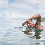 Swimming laps in the sea